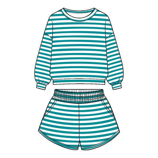 Custom design stripes top matching shorts girls outfit wholesale factory price