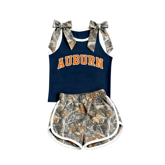 Custom team camo bow auburn top matching shorts girl summer outfit wholesale factory price