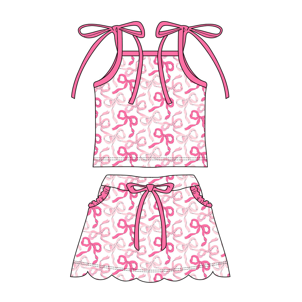 Pink bow top matching shorts girl summer outfit