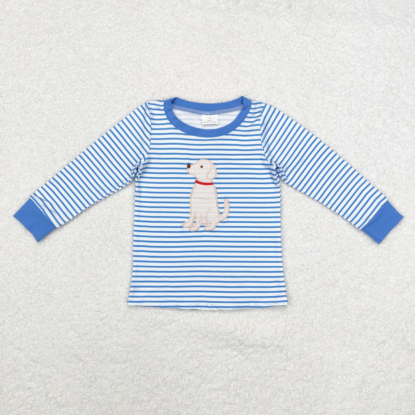 sister brother embroidery cute dog blue stripes long sleeve fall winter clothes