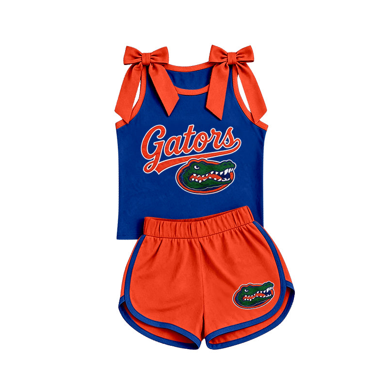 Custom team bow top matching shorts girls summer outfit
