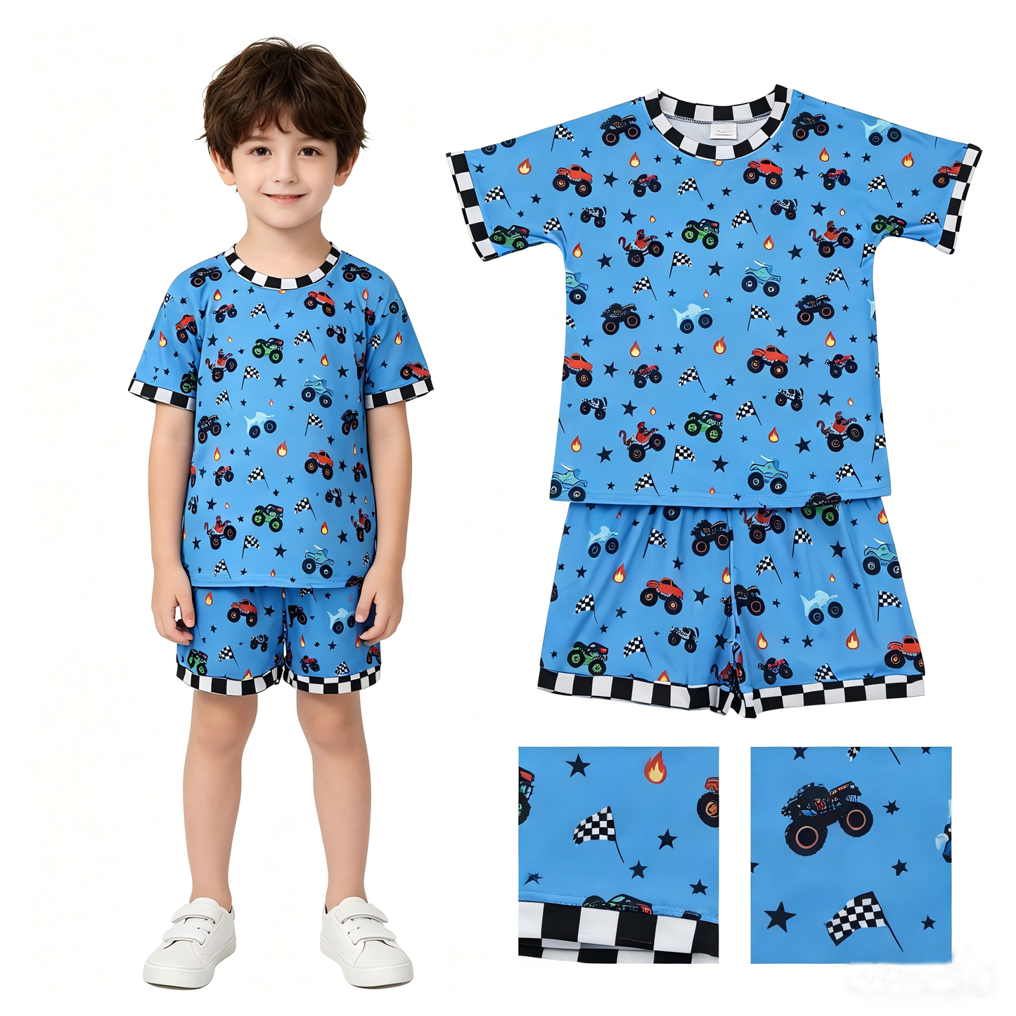 Car design shirt matching shorts boys summer outfit