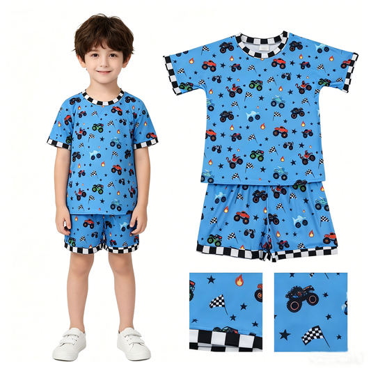 Car design shirt matching shorts boys summer outfit