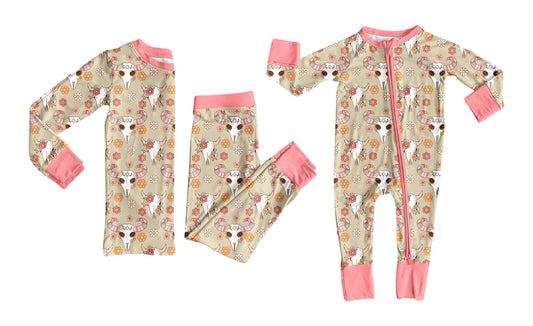 Western cow floral design long sleeve matching clothes whoesale price custom design