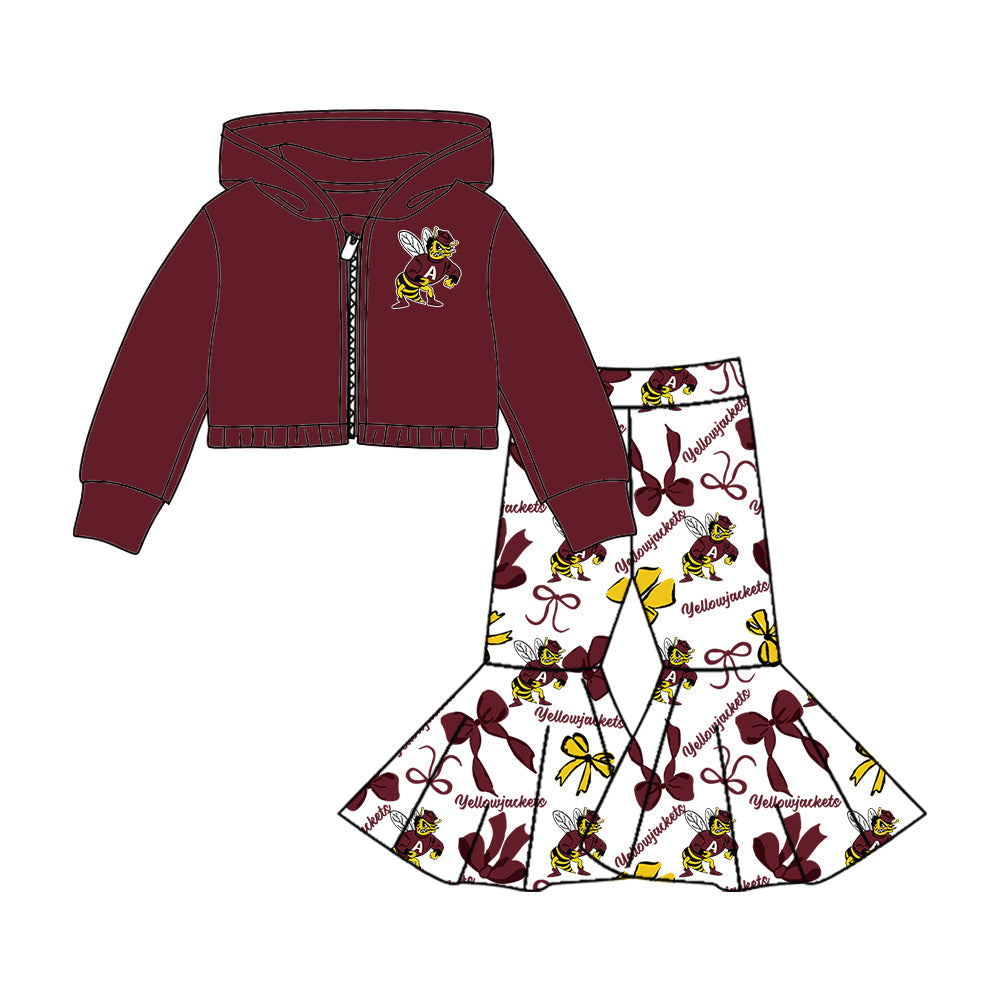 Girls long sleeve zip top matching pants custom team outfit