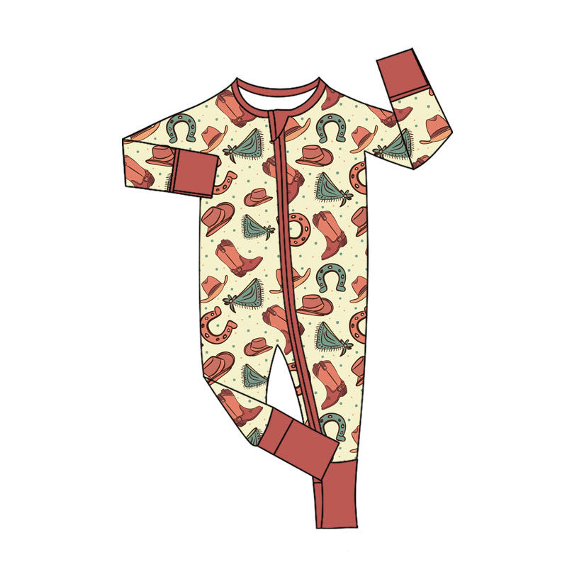 Western cowboy design kids long sleeve romper