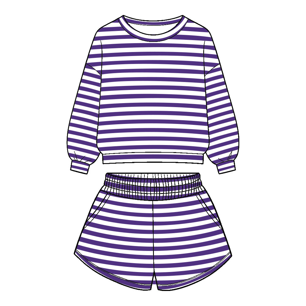 Custom design stripes top matching shorts girls outfit wholesale factory price