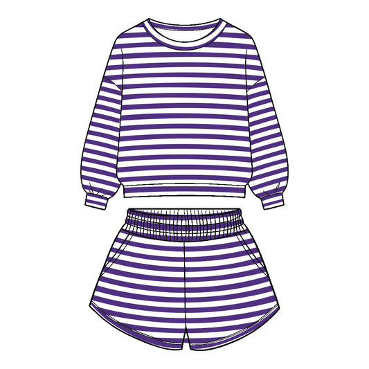 Custom design stripes top matching shorts girls outfit wholesale factory price