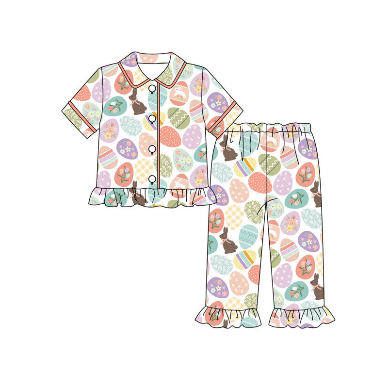 Easter eggs kids girls short sleeve pajama set wholesal factory price