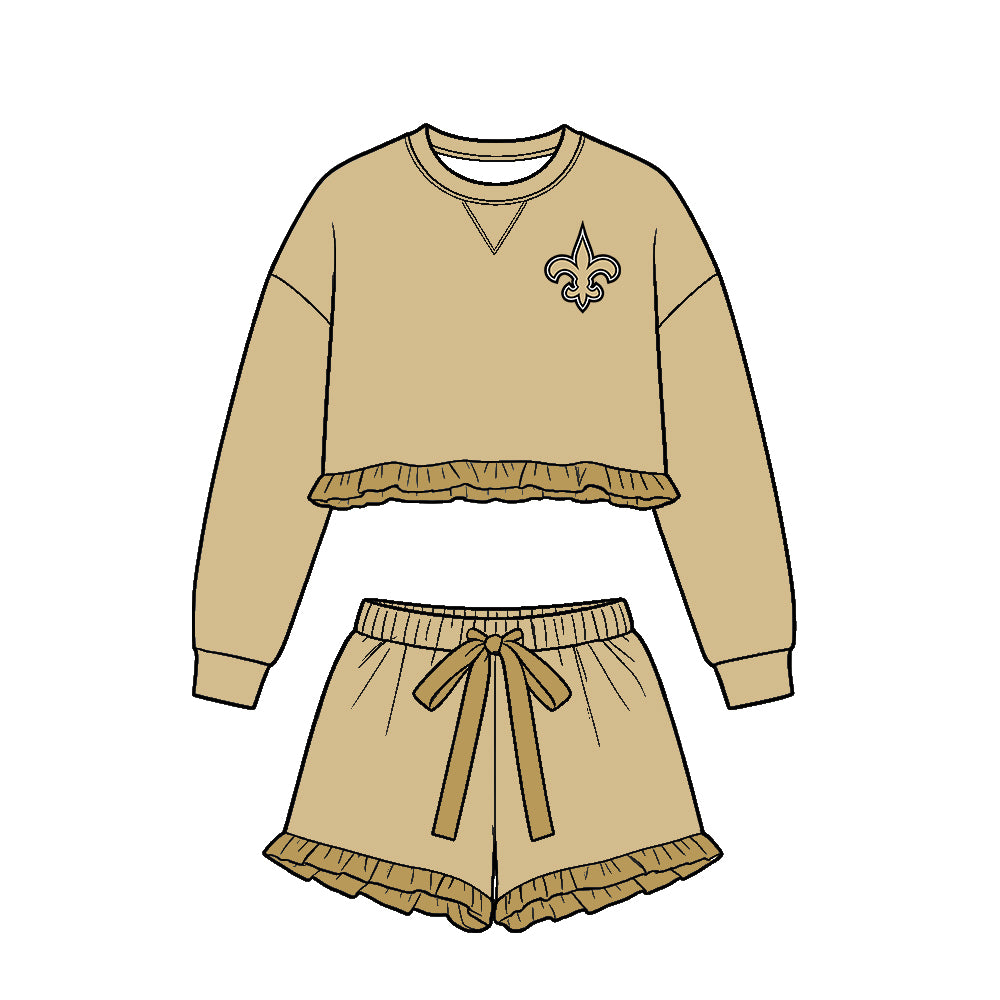 Custom team top matching shorts kids outfit wholesale factory price