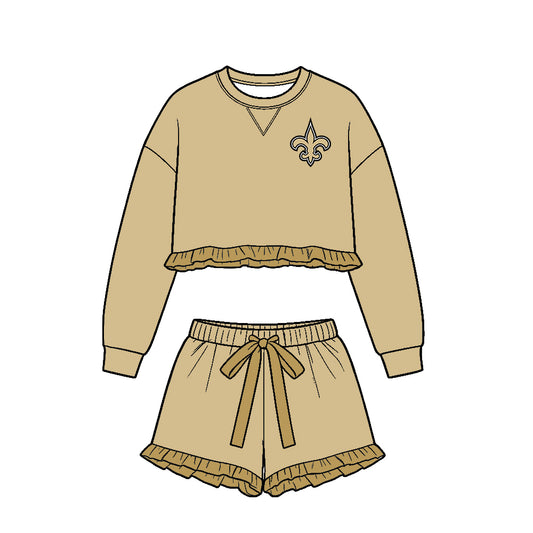 Custom team top matching shorts kids outfit wholesale factory price