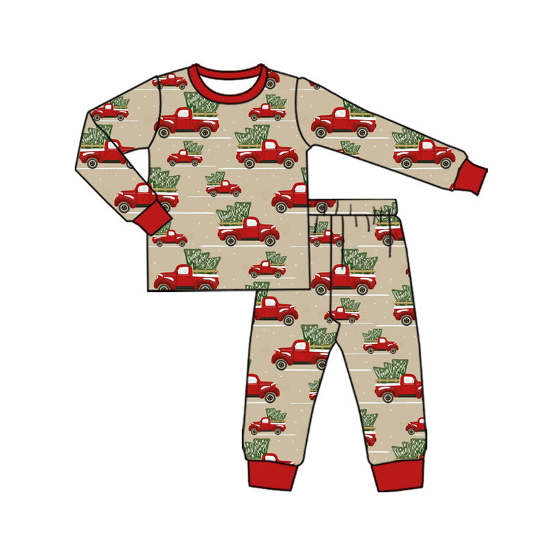 Kids girls Christmas tree truck design long sleeve outfit