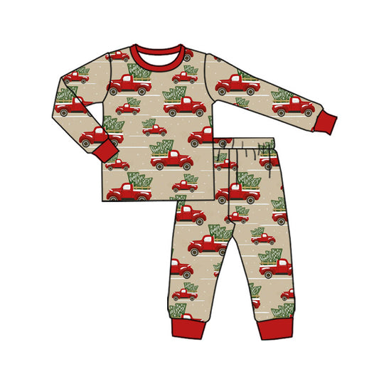 Kids girls Christmas tree truck design long sleeve outfit