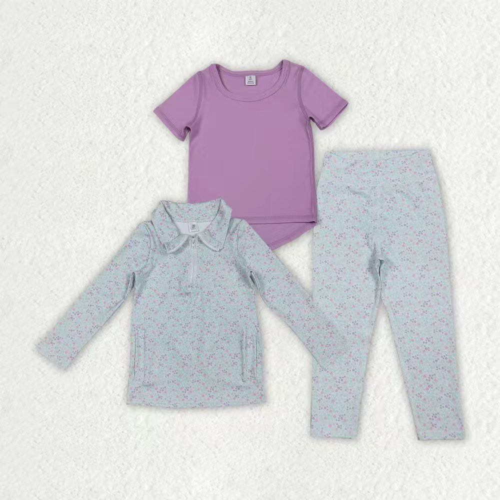 Lavender shirt flowers leggings girls yoga outfit