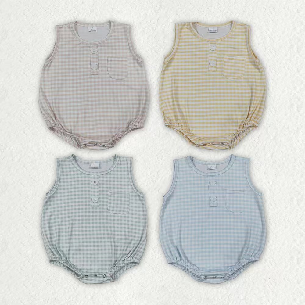 Light blue plaid toddle boy summer romper