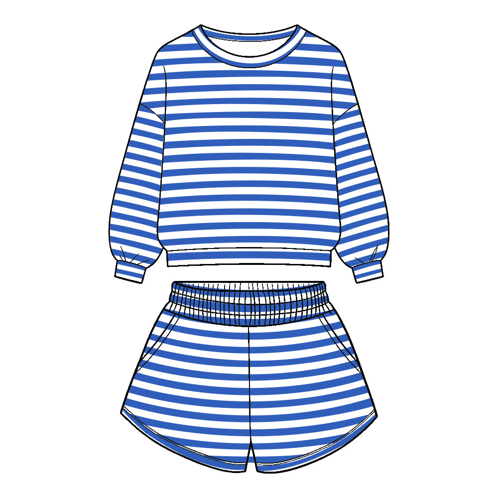 Custom design stripes top matching shorts girls outfit wholesale factory price