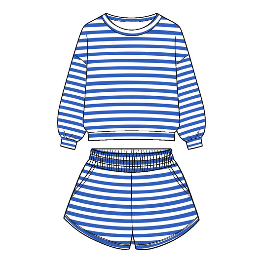Custom design stripes top matching shorts girls outfit wholesale factory price