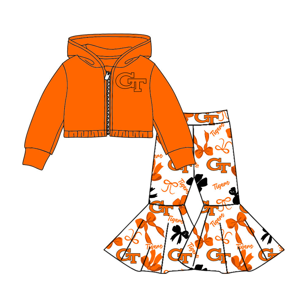 Girls long sleeve zip top matching pants custom team outfit