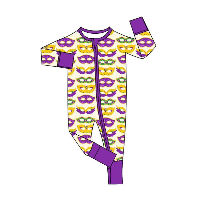 Mardi Gras design kids long sleeve zip romper