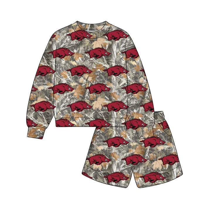 Custom team arkansas top matching shorts kids outfit wholesale factory price