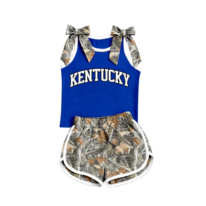 Custom team camo bow kentucky top matching shorts girl summer outfit wholesale factory price