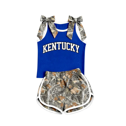 Custom team camo bow kentucky top matching shorts girl summer outfit wholesale factory price