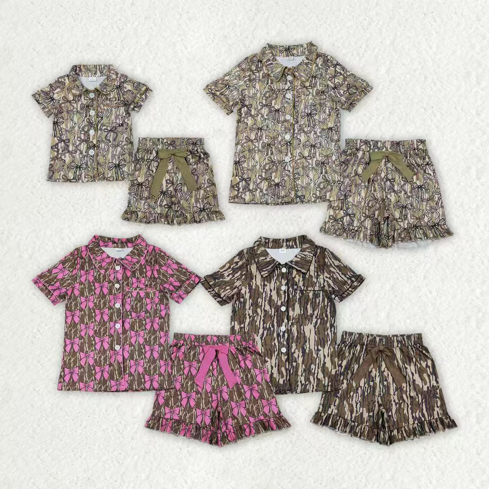 Camo bow top matching shorts girls pajama set