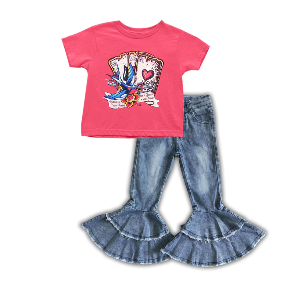 valentines heart top double ruffle jeans bell bottoms outfit