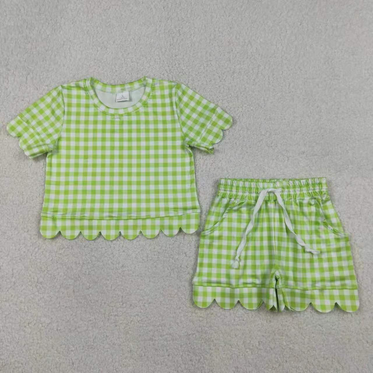 Plaid design toddle baby girls summer outfit