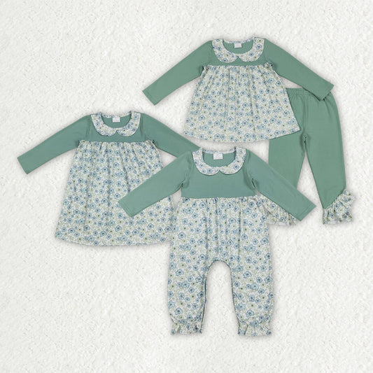 Baby girls blue flowers tunic top matching pants clothes