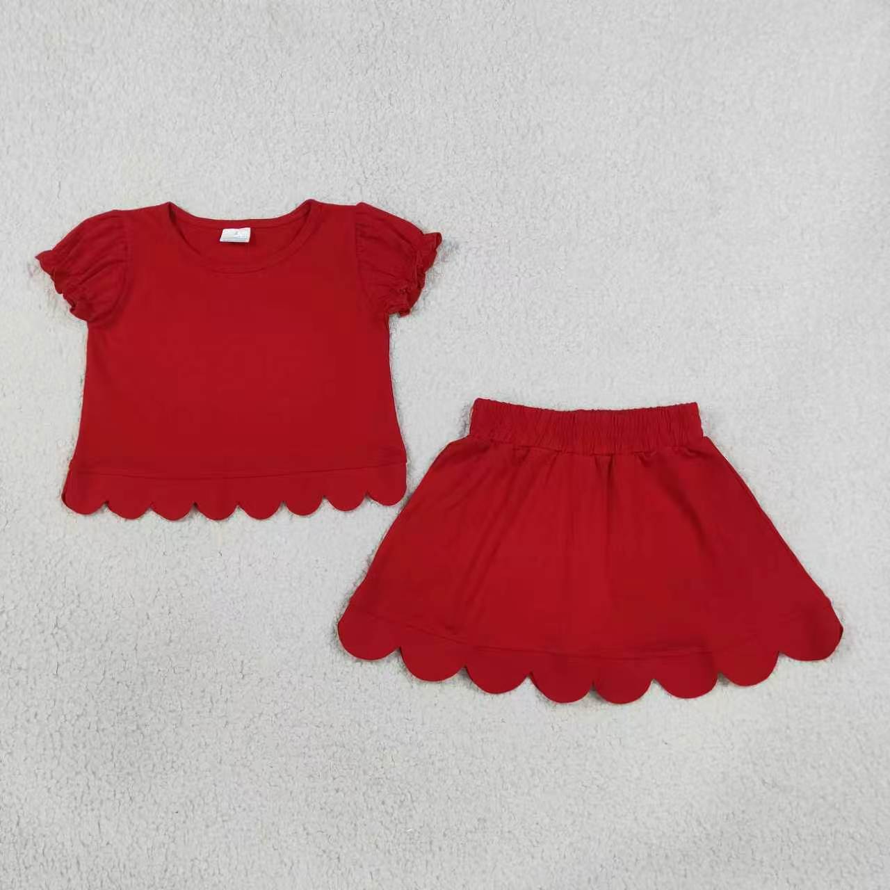 Blue scallop top matching skorts girl summer outfit