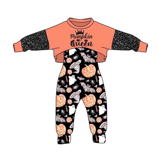 Halloween pumpkin jumpsuit 2pcs clothes set, moq 5