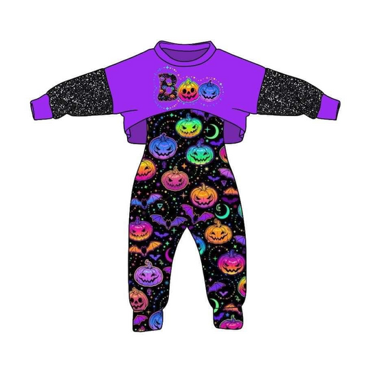 Colorful pumpkin jumpsuit 2pcs clothes set, moq 5
