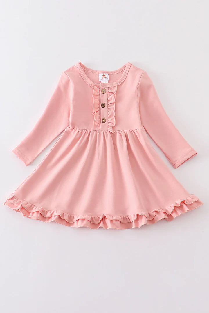 baby girls solid cotton pink boutique dress