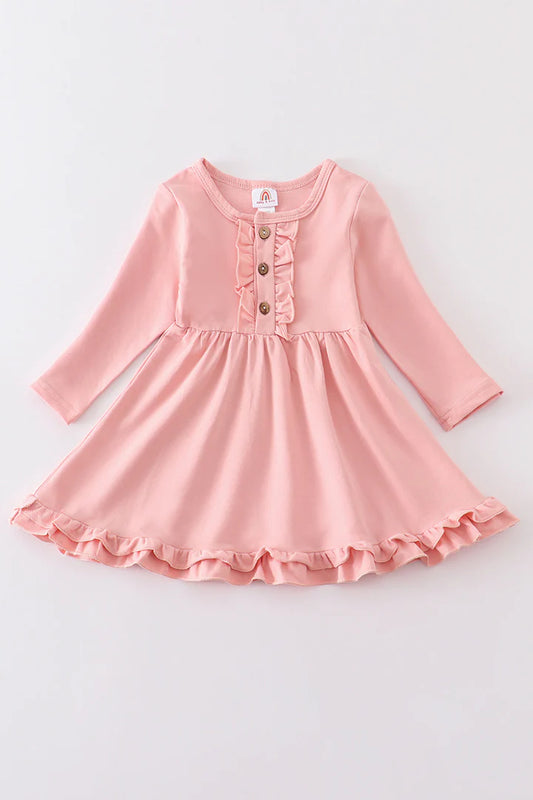 baby girls solid cotton pink boutique dress