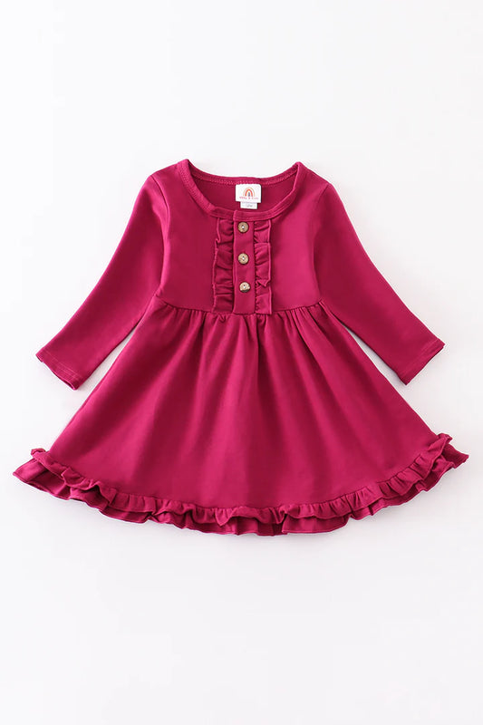 baby girls solid cotton maroon boutique dress