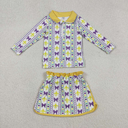 Mardi Gras yoga top matching shorts girls long sleeve outfit