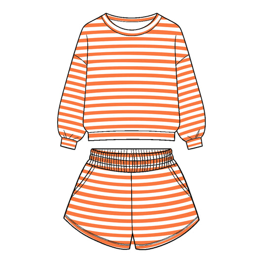 Custom design stripes top matching shorts girls outfit wholesale factory price