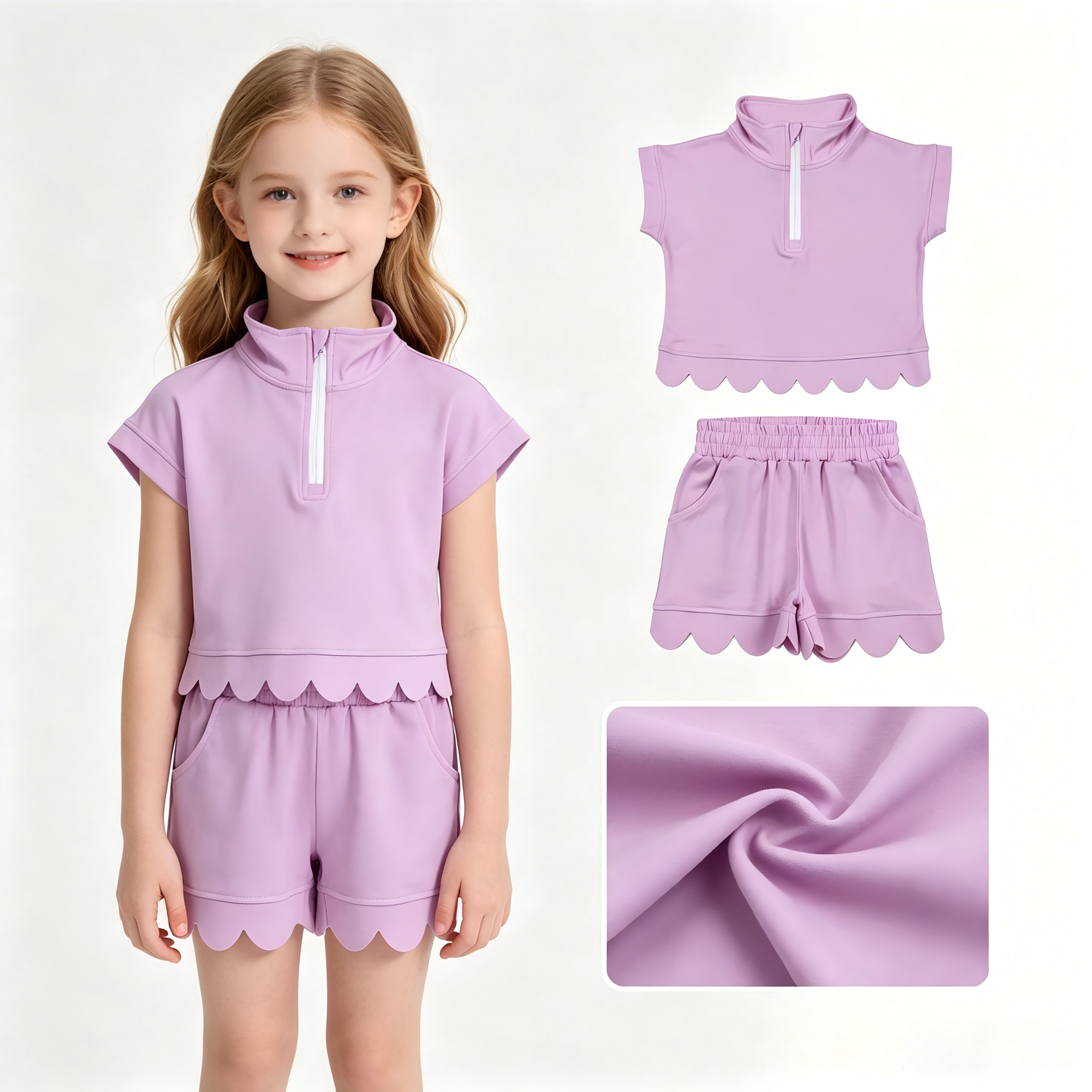 Pink short sleeve top matching shorts girls summer outfit