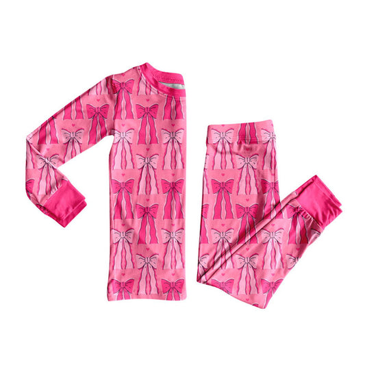 Colorful bow kids long sleeve pajama set wholesal factory price