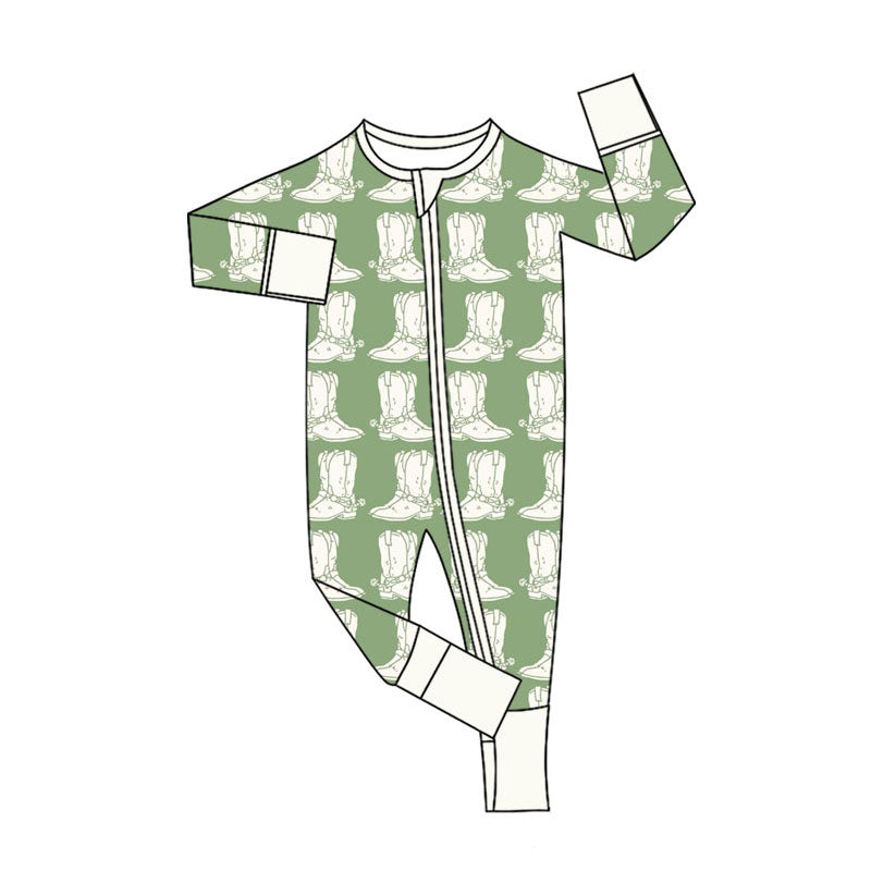 Western boots design kids long sleeve romper