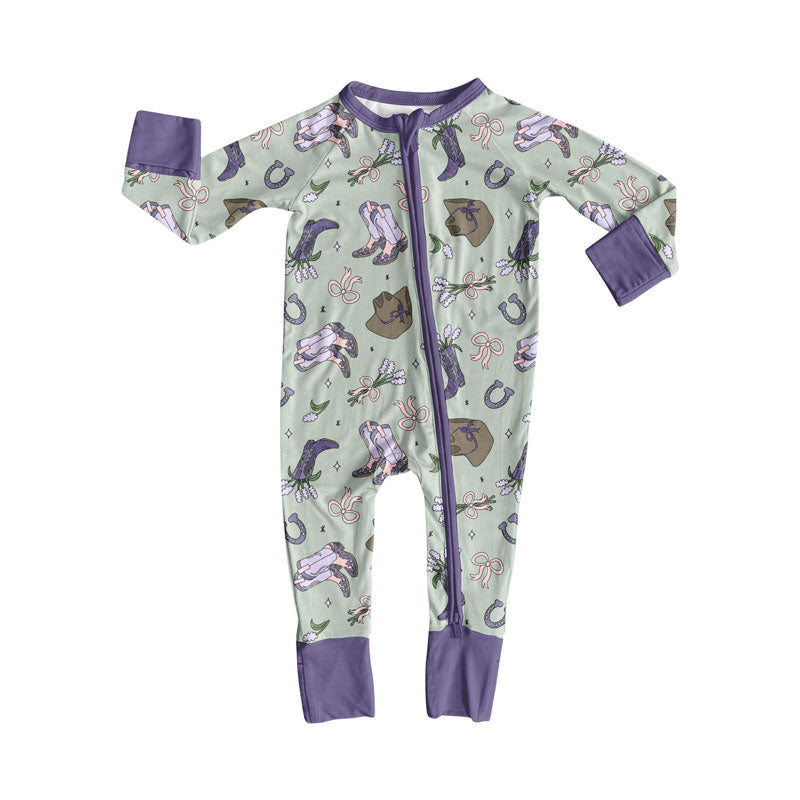 toddle baby western boots long sleeve zip romper