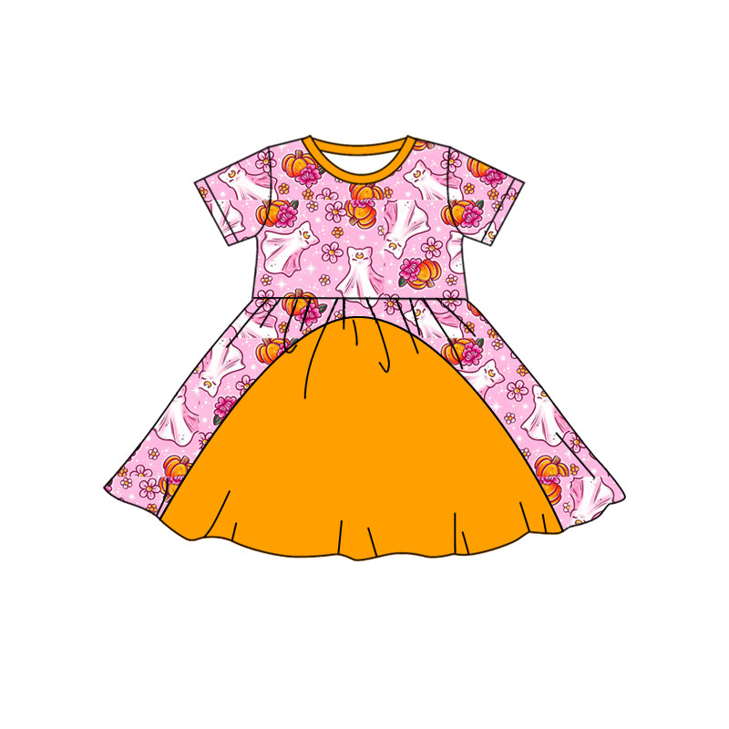 Halloween Ghost Floral Pumpkin Wholesale Short Sleeve Dress