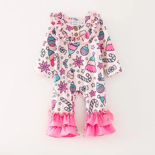toddle baby girls christams holiday long sleeve romper