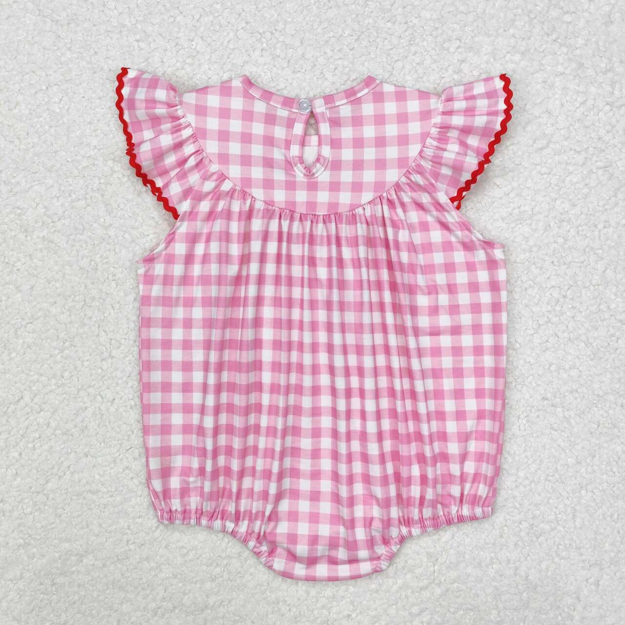 Embroidery Valentines heart pink plaid smocked romper preorder