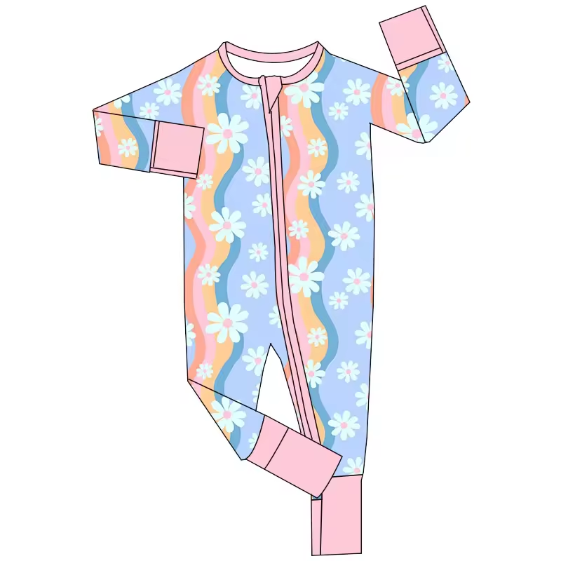 rainbow flower girls long sleeve zip romper wholesale price