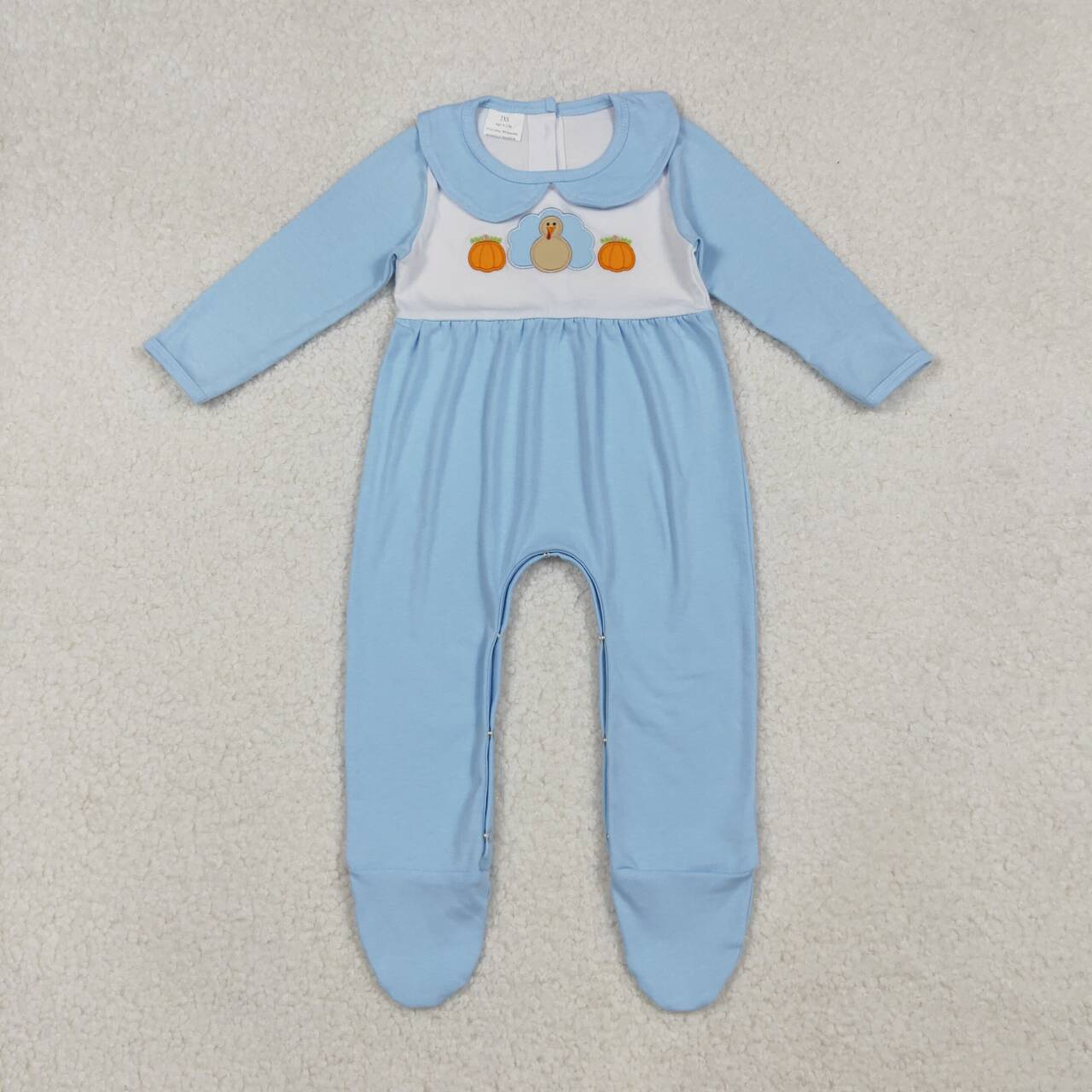 Embroidery Thanksgiving pumpkin toddle boy long sleeve romper