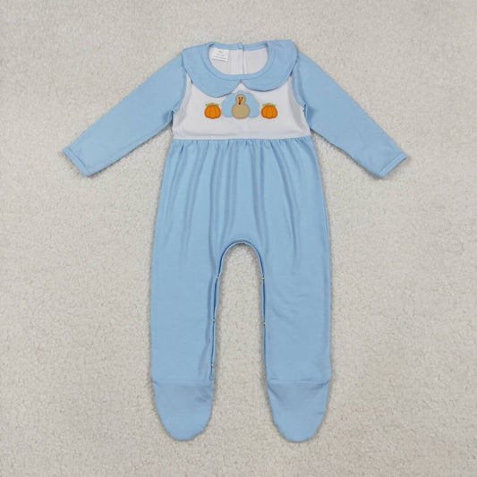 Embroidery Thanksgiving pumpkin toddle boy long sleeve romper