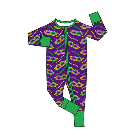 Mardi Gras design kids long sleeve zip romper