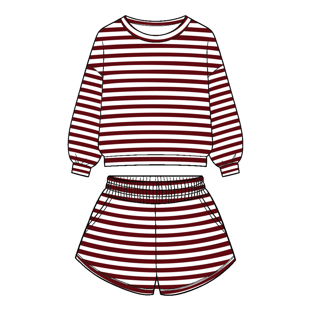 Custom design stripes top matching shorts girls outfit wholesale factory price